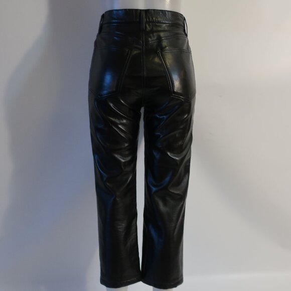 Womens Agolde Black Flat Front High-Rise PU Recycled Leather Pants 26 - Picture 12 of 13